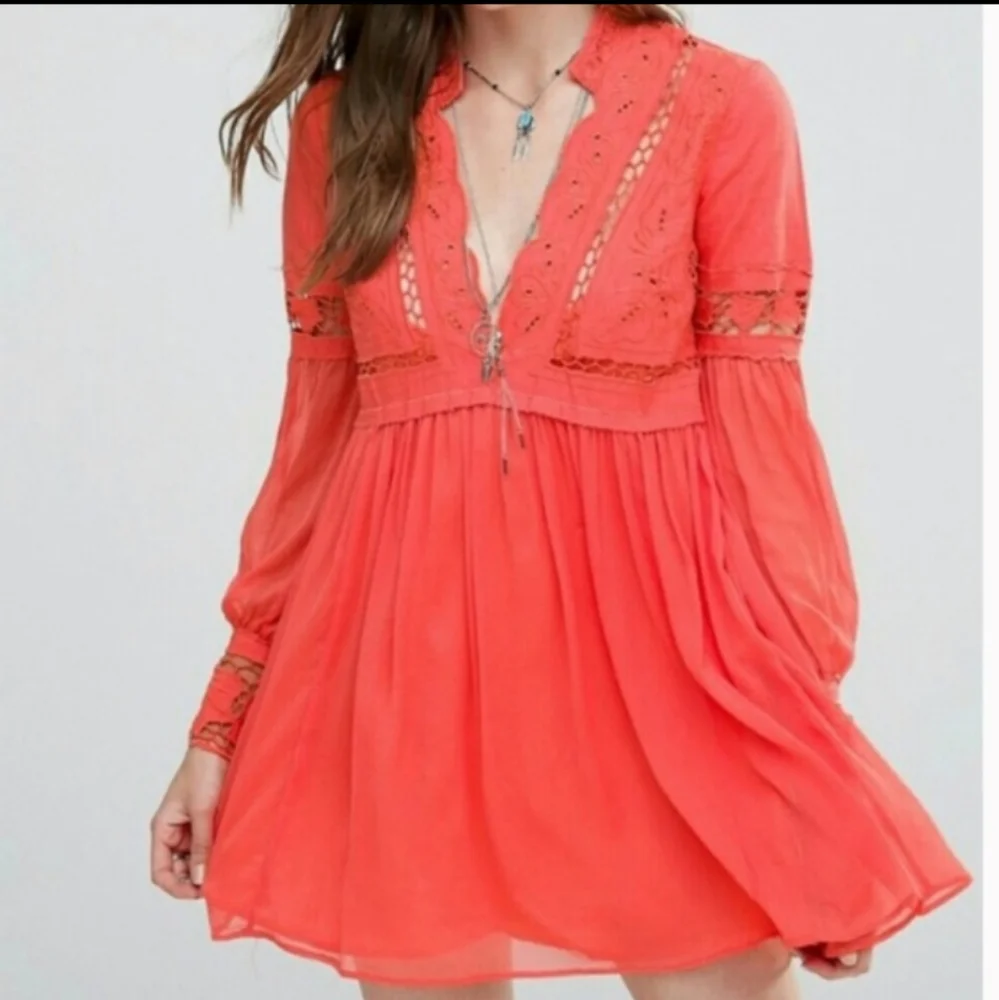 Free People Dreamland Coral Boho Dress 4 - Picture 1 of 16